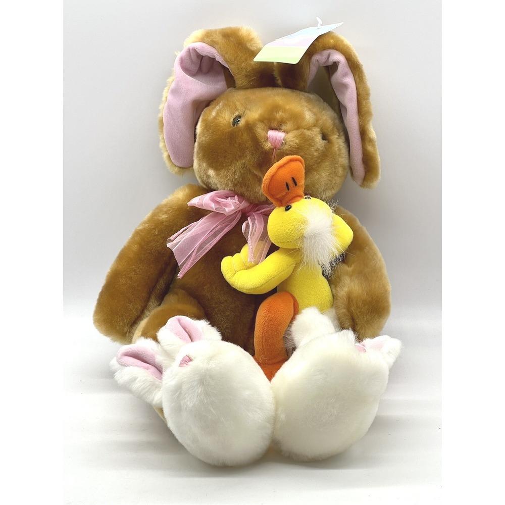 Dan Dee Plush Bunny Brown Duck Slippers‎ Easter Stuffed Animal